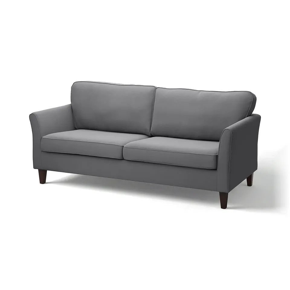 Modern grey sofa, EKHOLMA, with sleek lines, wooden legs, and removable cover for easy washing.