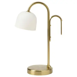 TVÅMASTAD LED portable lamp, battery-operated brass/opal white glass, Height 32 cm