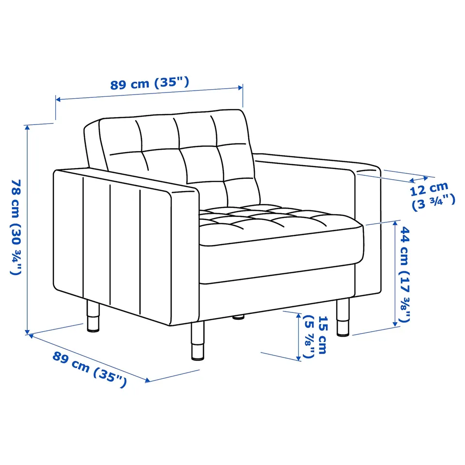Illustration with measurements for the product: LANDSKRONA.