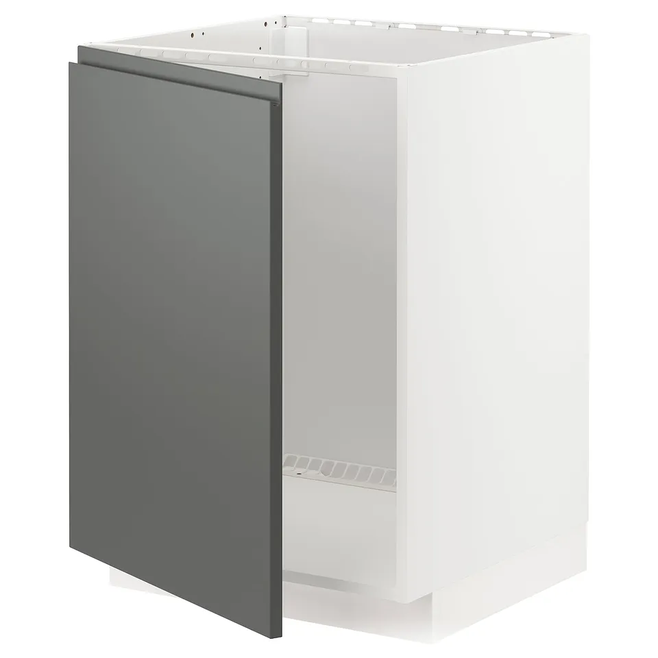 Modern dark grey kitchen cabinet with clean lines and sleek handle-less design.