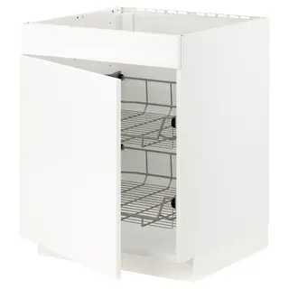 METOD base cab f hob/drawer/2 wire bskts, white/Veddinge white, Width 60 x Depth 61.6 cm