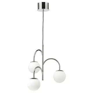 SIMRISHAMN pendant lamp, 3-armed, chrome-plated/opal white glass, 55 cm