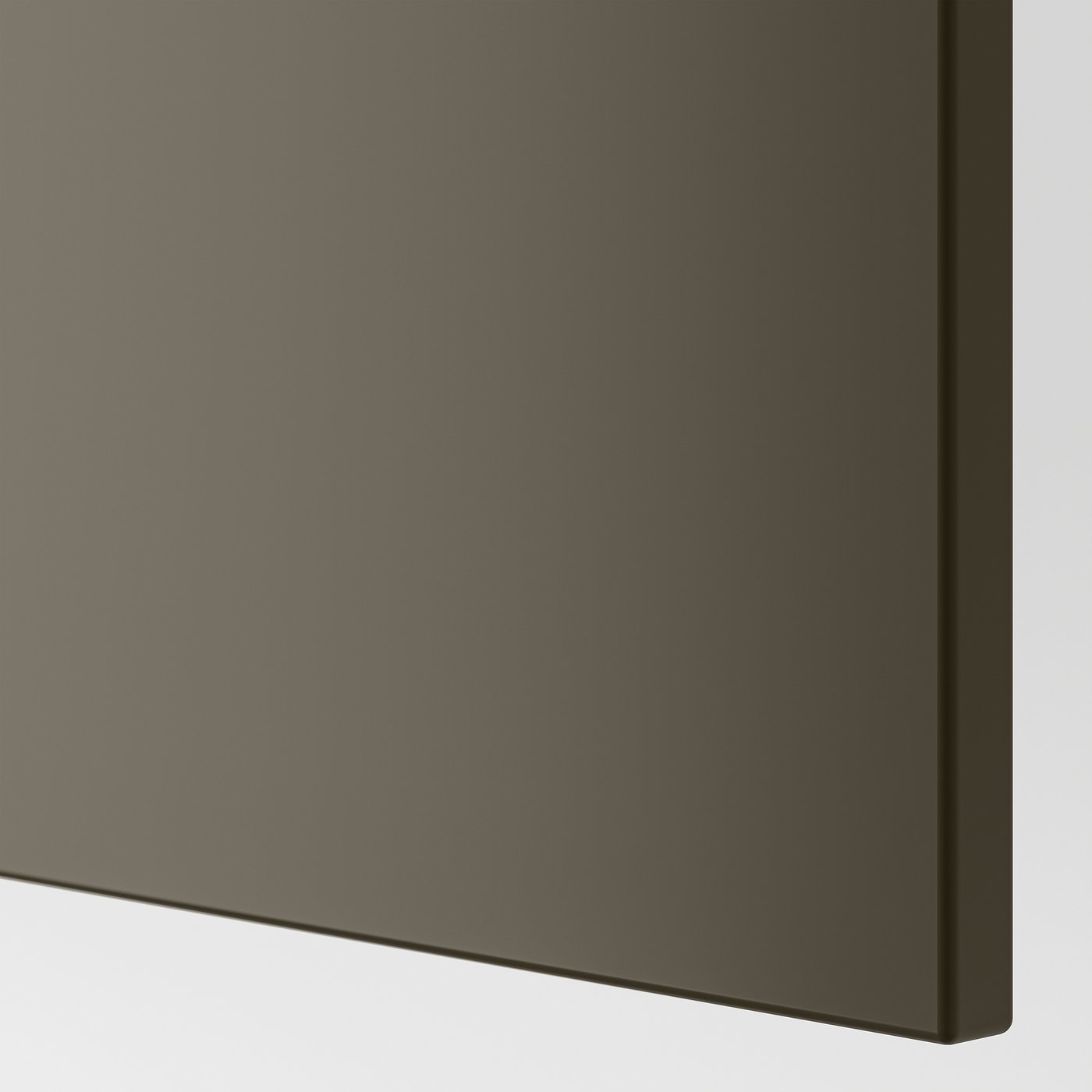 Dark, sleek kitchen cabinet door showcasing a smooth, high-quality finish. The edge is neatly finished, highlighting robust construction.