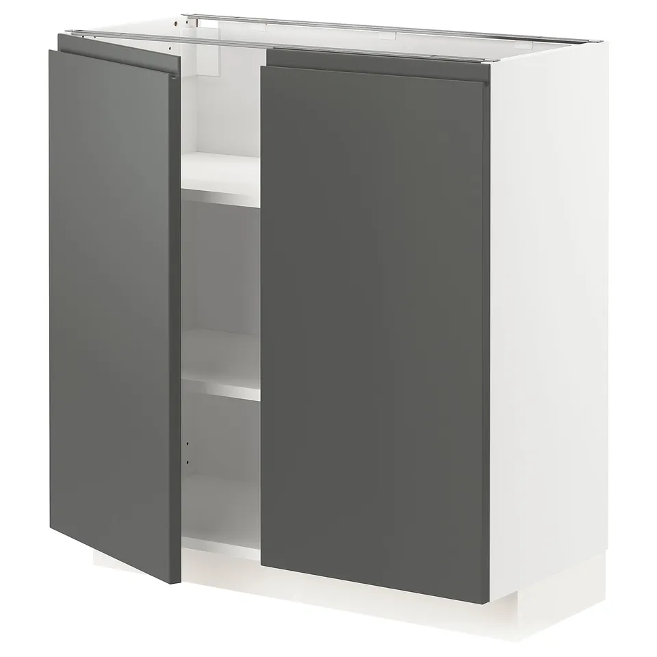 METOD kitchen unit, dark grey, modern design, adjustable shelves, white frame.