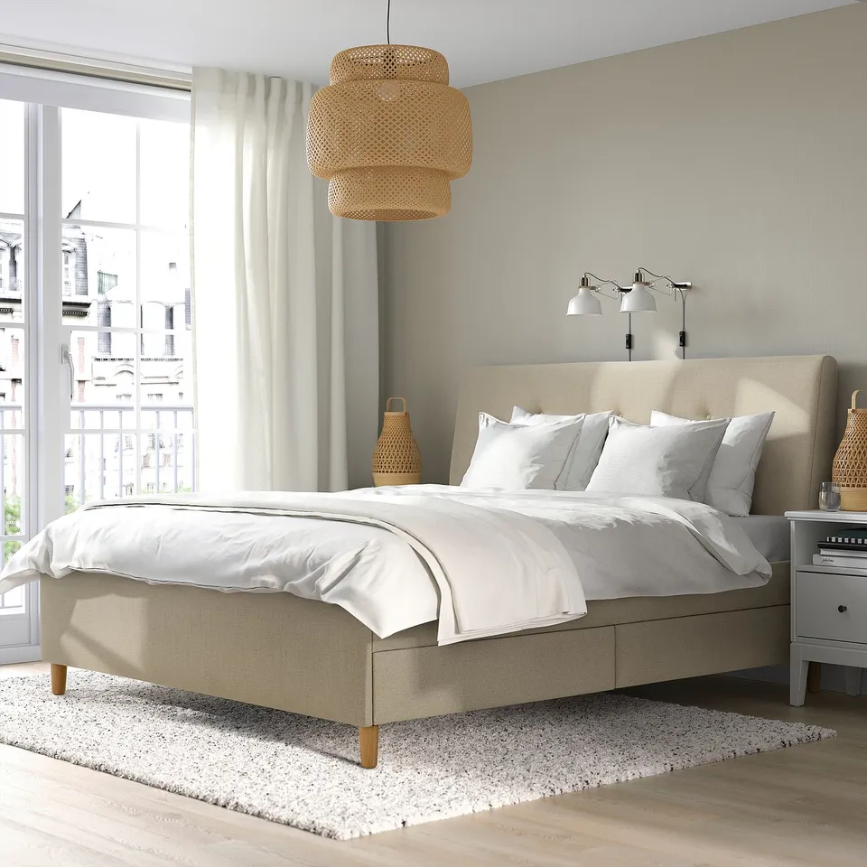 part: IDANÄS upholstered storage bed