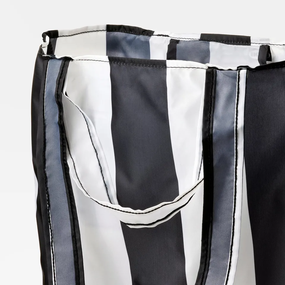 Close-up of SKYNKE bags sturdy, recycled fabric, showcasing intricate stitching and durable handles.