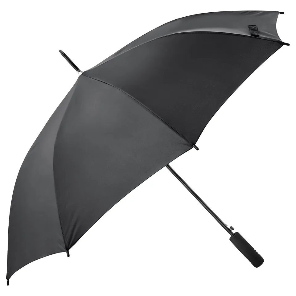 Black KNALLA umbrella, sturdy and automatic, recycling polyester, wind-resistant design.