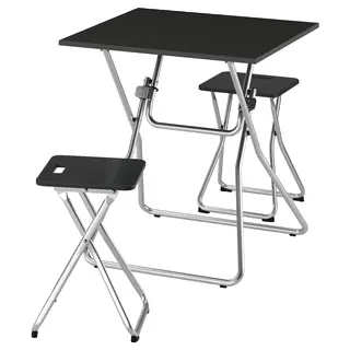 GUNDE / GUNDE table and 2 stools, folding black/folding black, 67x67 cm