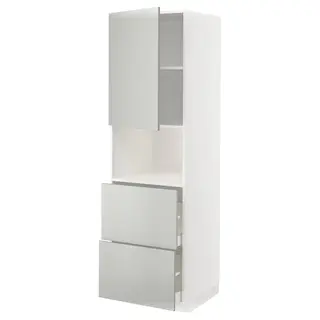 METOD / MAXIMERA hi cab f micro w door/2 drawers, white/Havstorp light grey, 60x60x200 cm