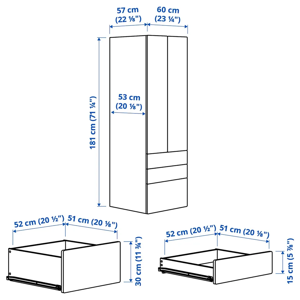 Illustration with measurements for the product: SMÅSTAD.