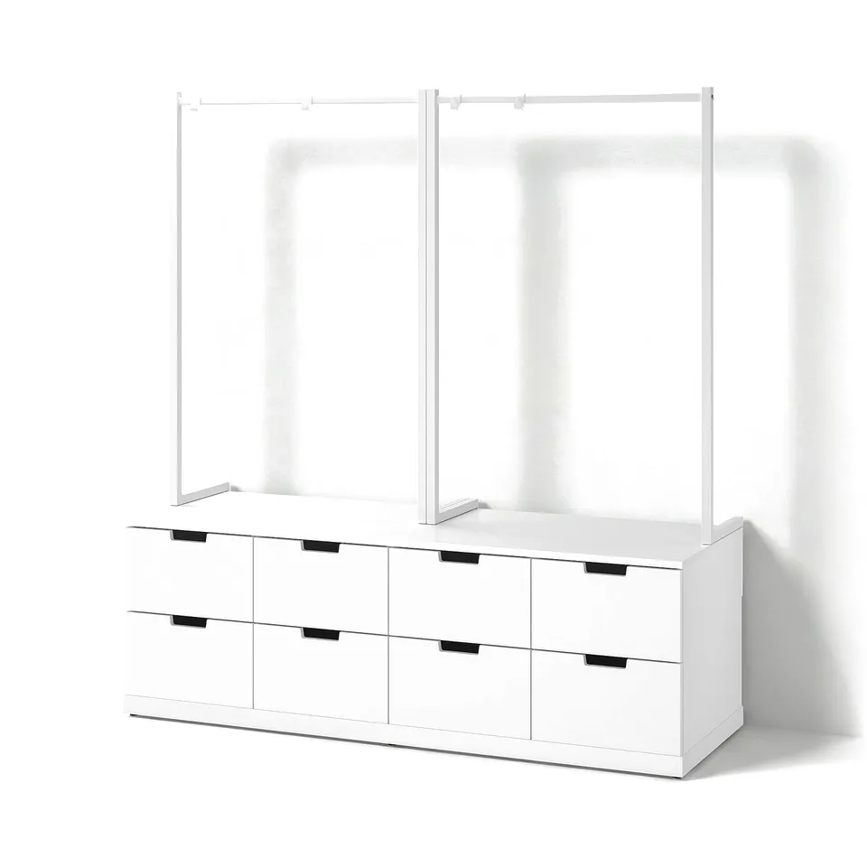 White NORDLI chest with 6 drawers, sleek modern design, glossy finish.
