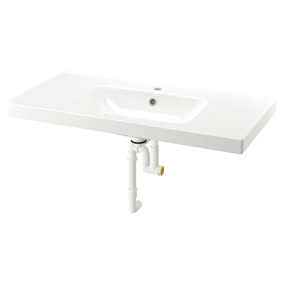 White ORRSJÖN sink, rectangular, smooth ceramic, single basin.