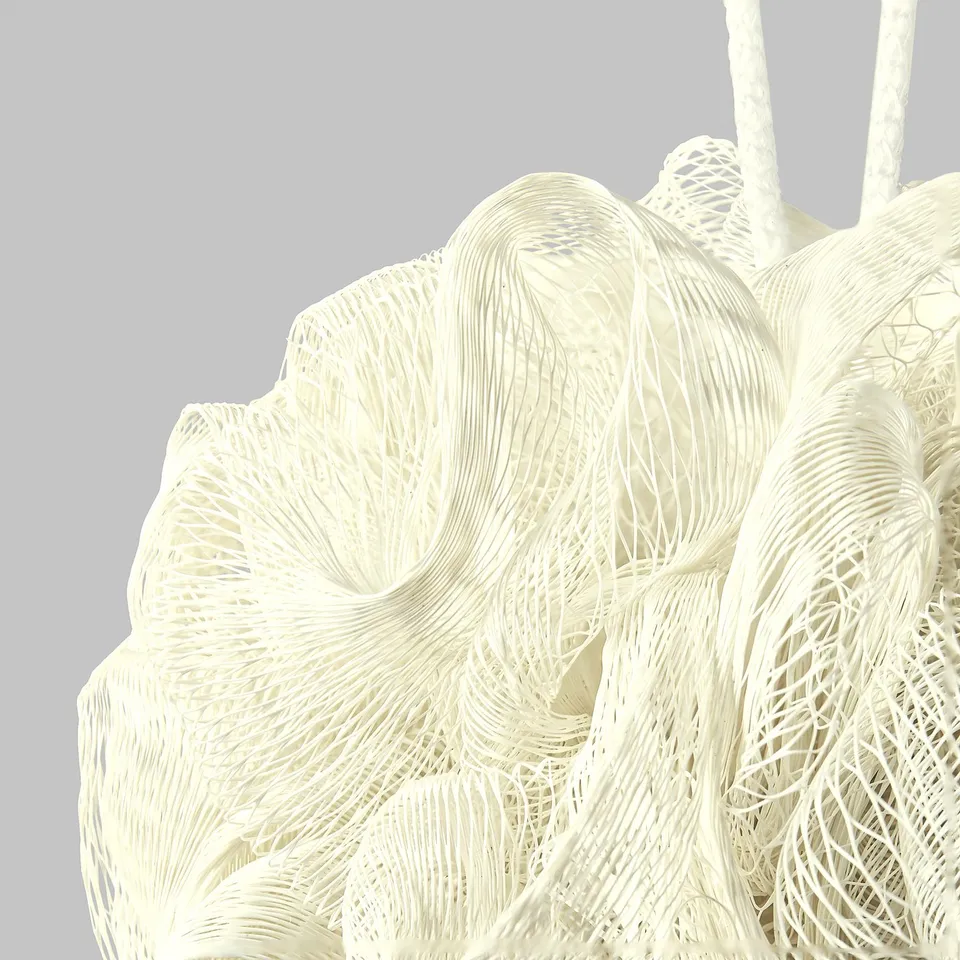 Three mesh loofahs for exfoliation and foam.