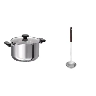 pot + ladle set: pot with lid + ladle with separator, clear glass/stainless steel + stainless steel/walnut, 5 l