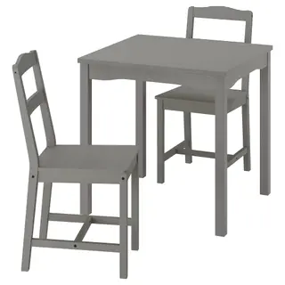 HAUGA set: dining table + chair x2, grey/birch veneer + grey, 74x74 cm