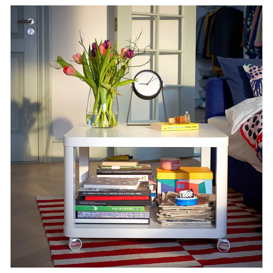 TINGBY Side table on castors, white, 50x50 cm