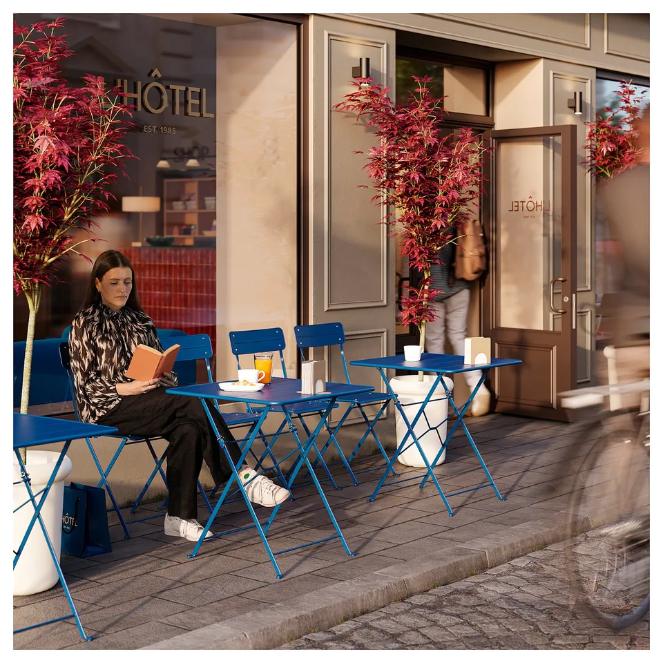 SUNDSÖ Table and 2 folding chairs, outdoor dark blue/dark blue, 65x65 cm