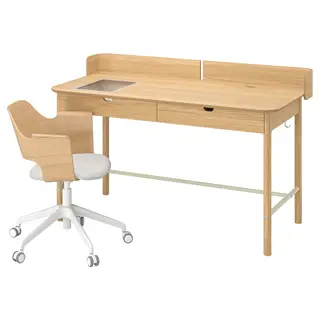 RIDSPÖ / FJÄLLBERGET desk and chair, oak beige, 140x70 cm