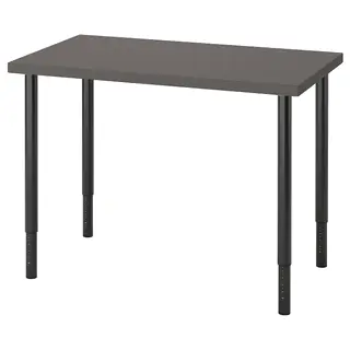 LINNMON/OLOV set: table top + leg, adjustable x4, dark grey + black, 100x60 cm