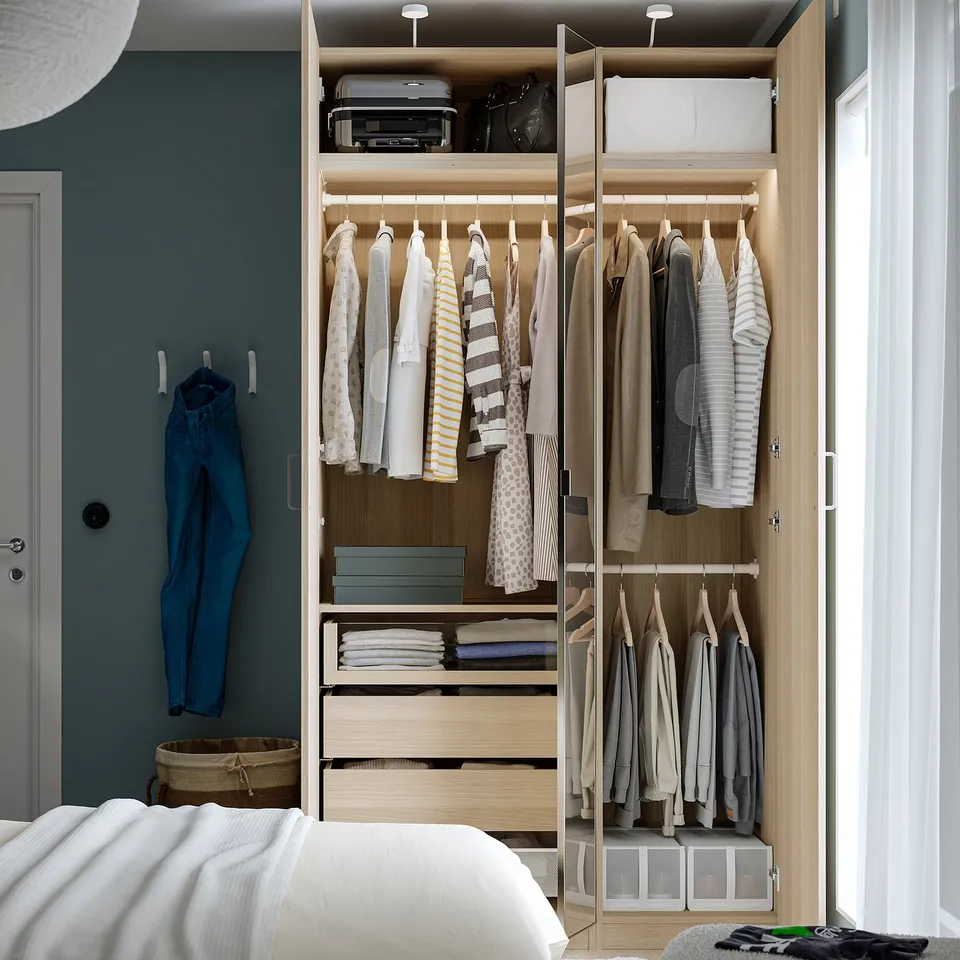 PAX / FORSAND/ÅHEIM Wardrobe combination, white white/mirror glass, 125x60x236 cm