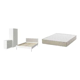 BRUKSVARA/VATNESTRÖM Bed with 26cm thick mattress, pocket sprung, natural materials,5 comfort zones, firm, white/light grey + firm/natural
