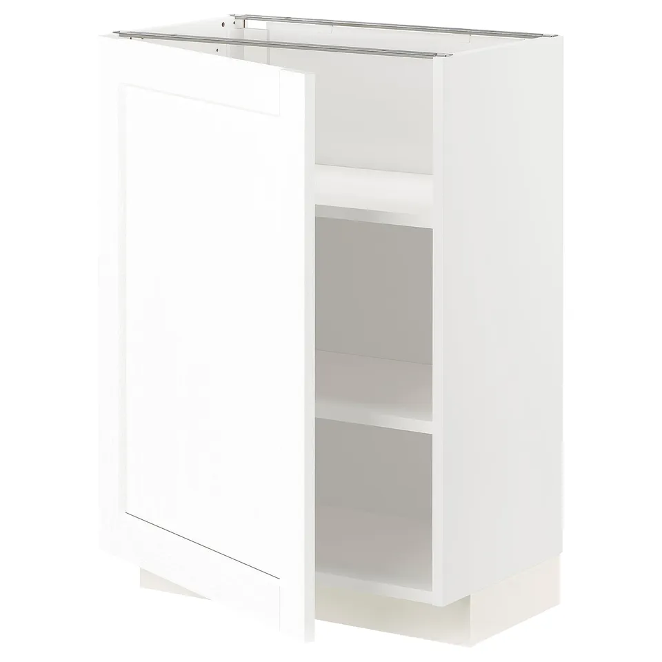A white METOD kitchen cabinet with adjustable shelves and a sleek, modern design.