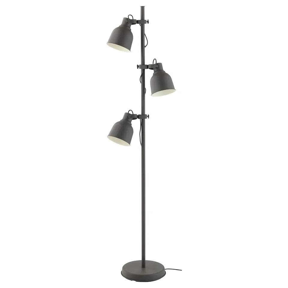 HEKTAR triple-head floor lamp in black, adjustable, industrial-style.