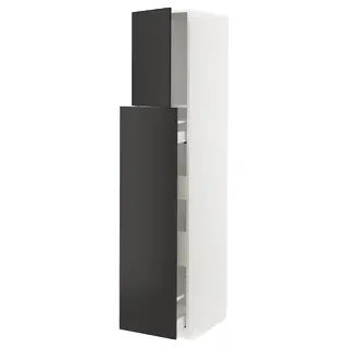 METOD / MAXIMERA hc w p-o func 1dr/4drw, white/Nickebo matt anthracite, 40x60x200 cm