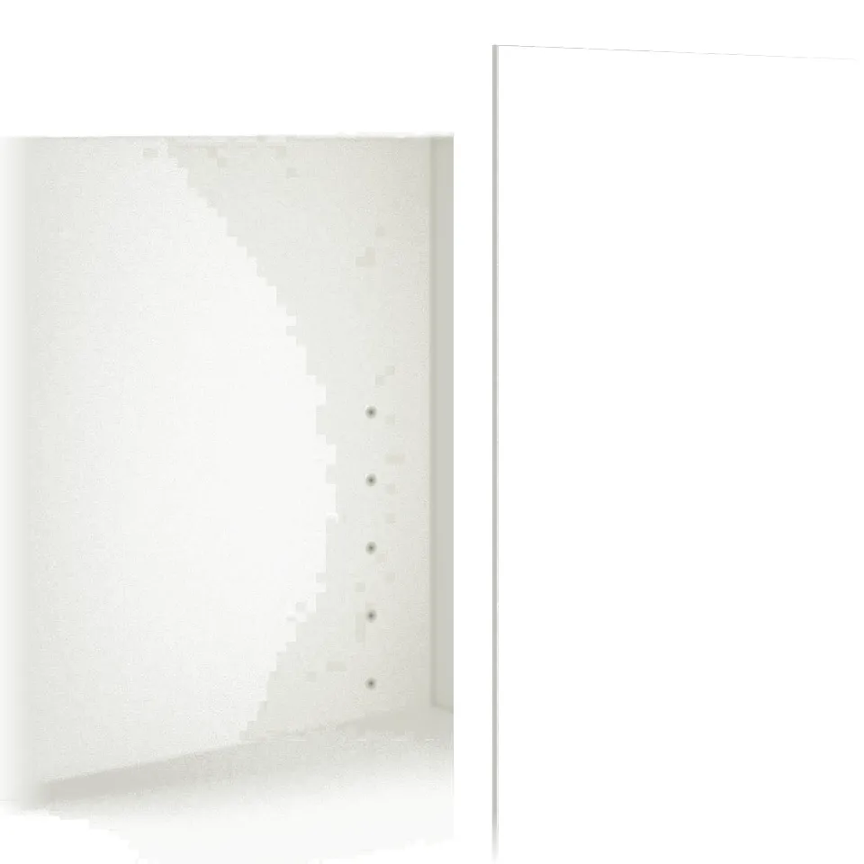 White bookshelf seen from top, four holes indicating adjustable shelves.