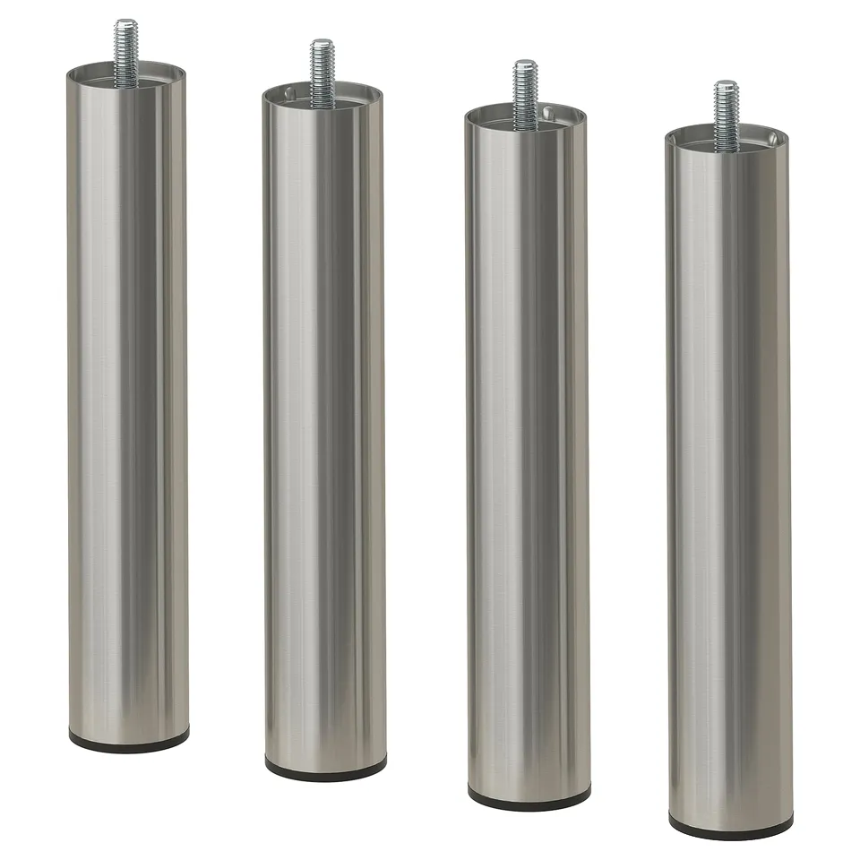 Four stainless legs with bolts, vertical on white.
