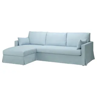 HYLTARP 3-seat sofa w chaise longue, left, Kilanda pale blue, Width 262 x Depth 93 cm