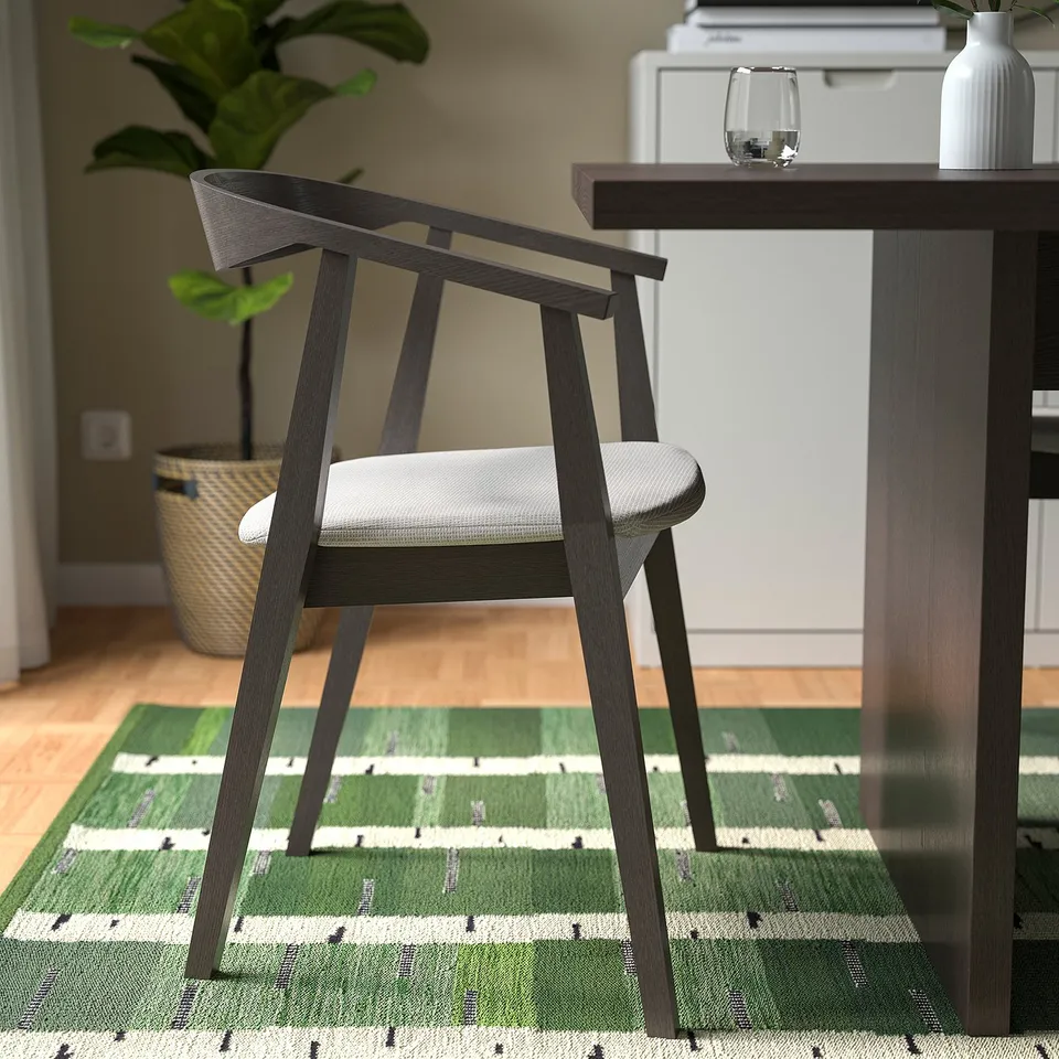 STOCKHOLM Chair with armrests, dark brown ash veneer/Tresund beige