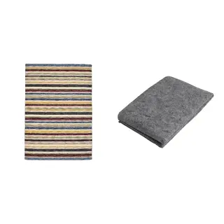 ELLJUSSPÅR/STOPP set: rug, low pile + rug underlay with anti-slip, multicolour/striped handmade, 170x240 cm