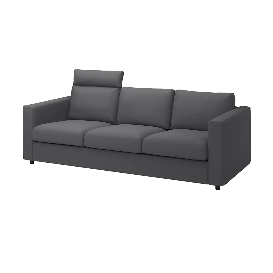 Grey VIMLE sectional sofa with adjustable headrests, sleek modern design.