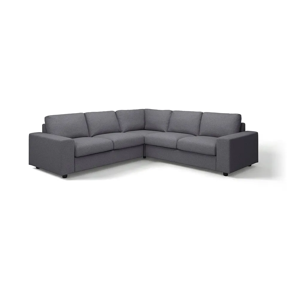 Grey VIMLE modular sofa with washable fabric, wood legs.