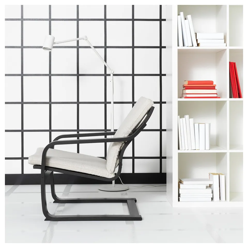 POÄNG Low-back armchair, black-brown/Katorp natural colour/beige