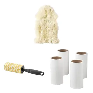 BÄSTIS/ULLERSLEV set: sheepskin + lint roller + lint roller refill, off-white + grey, 85 cm