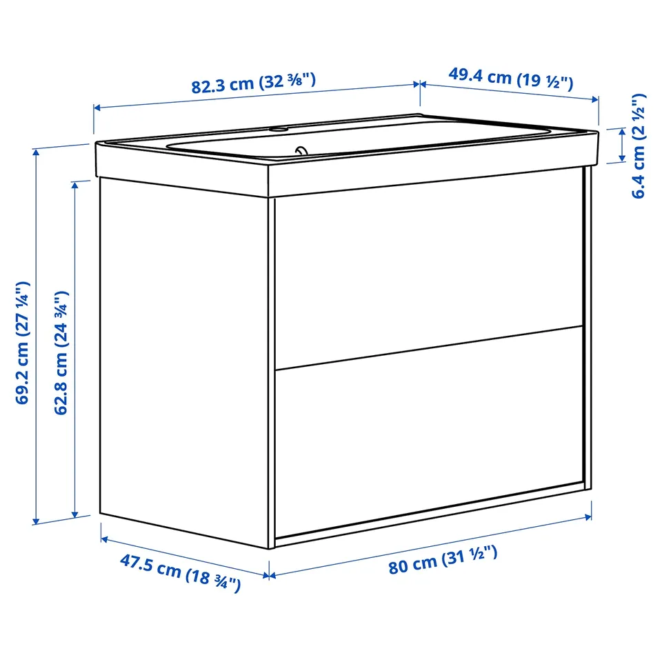 Illustration with measurements for the product: HAVBÄCK.