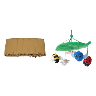 GULDVÄVARE/SANDBI set: bumper pad + mobile, dark yellow + Scandinavian nature/multicolour, 60x120 cm