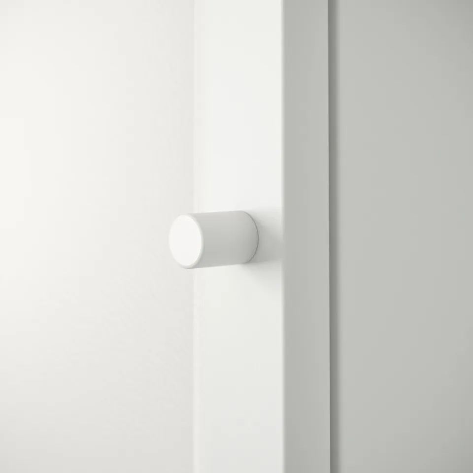 White BILLY bookcase door, round handle, simple and modern design.