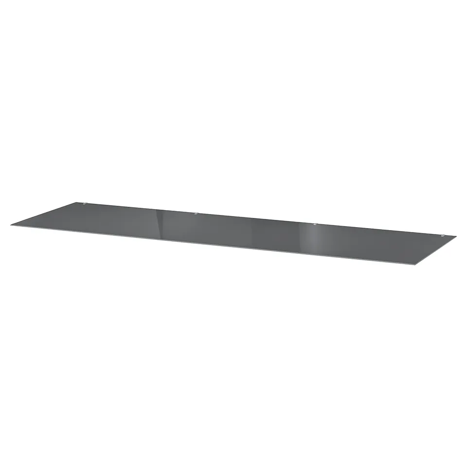 Grey glass top, MALM brand, rectangular, sleek, flat.