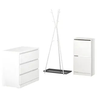 BISSA / EKRAR hallway furniture, set of 4, white/grey, Width 80 x Depth 48 x Height 78 cm