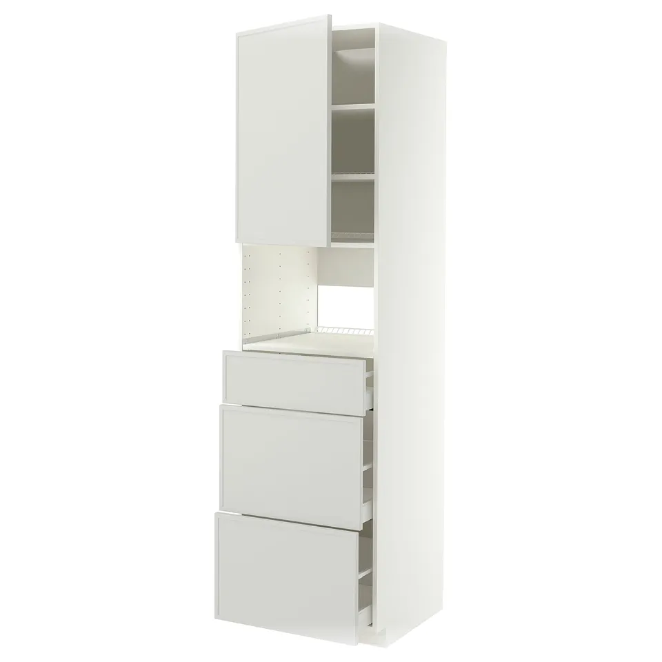 METOD / MAXIMERA High cabinet f built-in appliances, white/Aspudden light grey, 60x60x220 cm