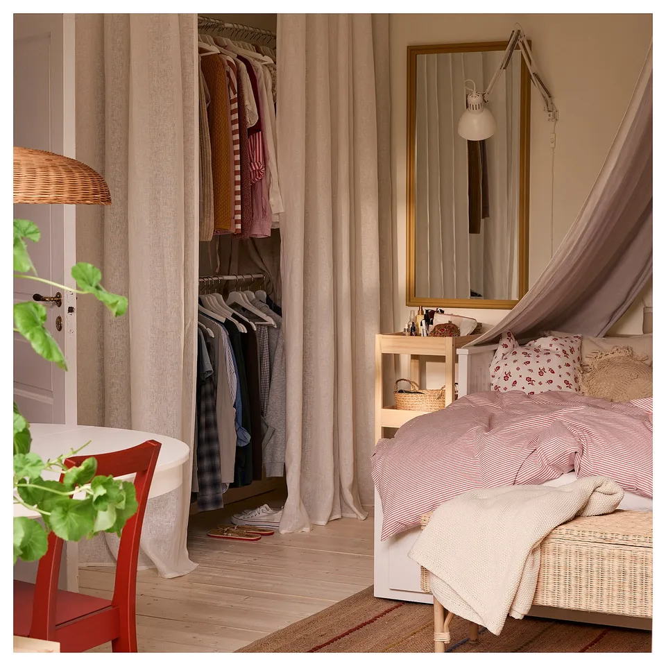 DYTÅG Curtains, 1 pair, white/with heading tape, 145x300 cm
