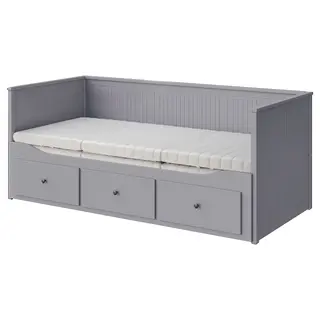 HEMNES day-bed w 3 drawers/2 mattresses, grey/Ånnfjället super firm, Length 209 x Width 89 x Height 83 cm