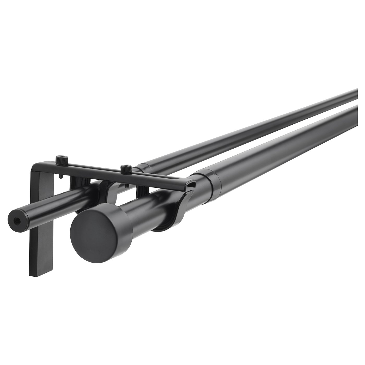 RÄCKA / HUGAD double curtain rod combination, black, 120-210 cm
