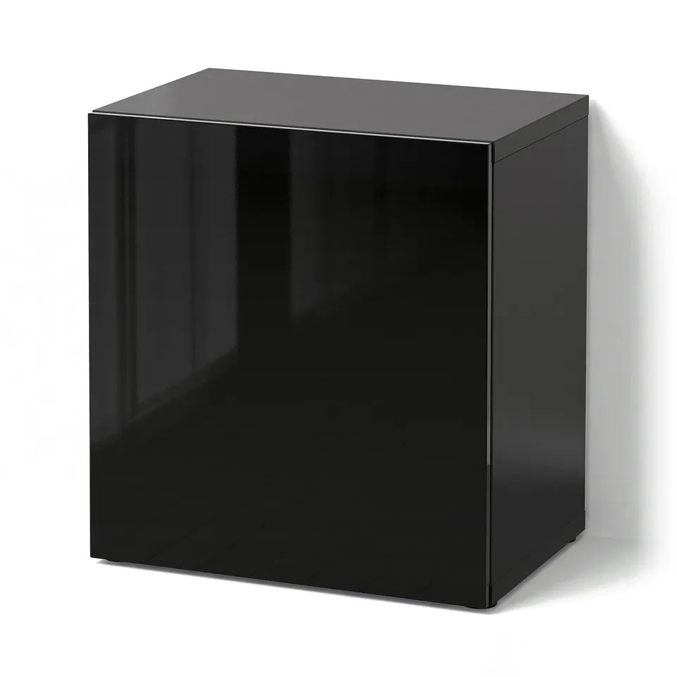 BESTÅ Shelf unit with door, black-brown/Selsviken high-gloss/black, 60x42x64 cm