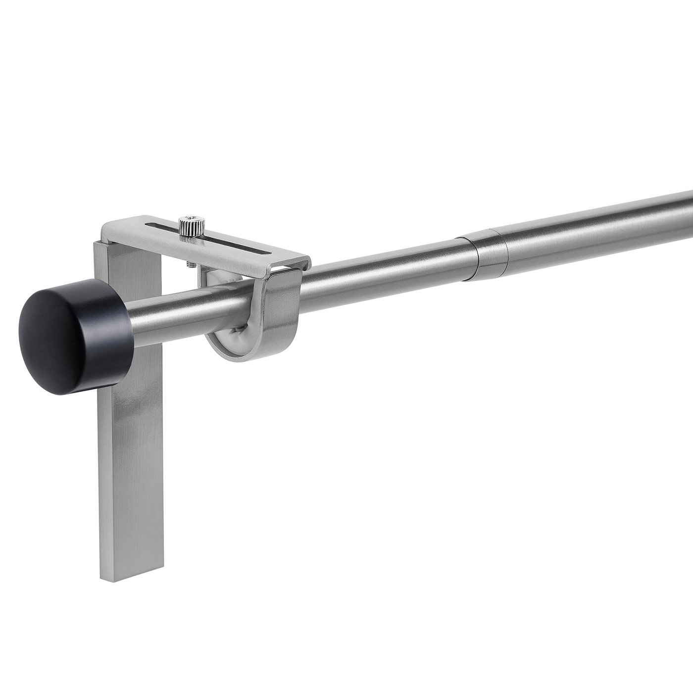 Adjustable curtain rod with dark finial; ideal for various window sizes.