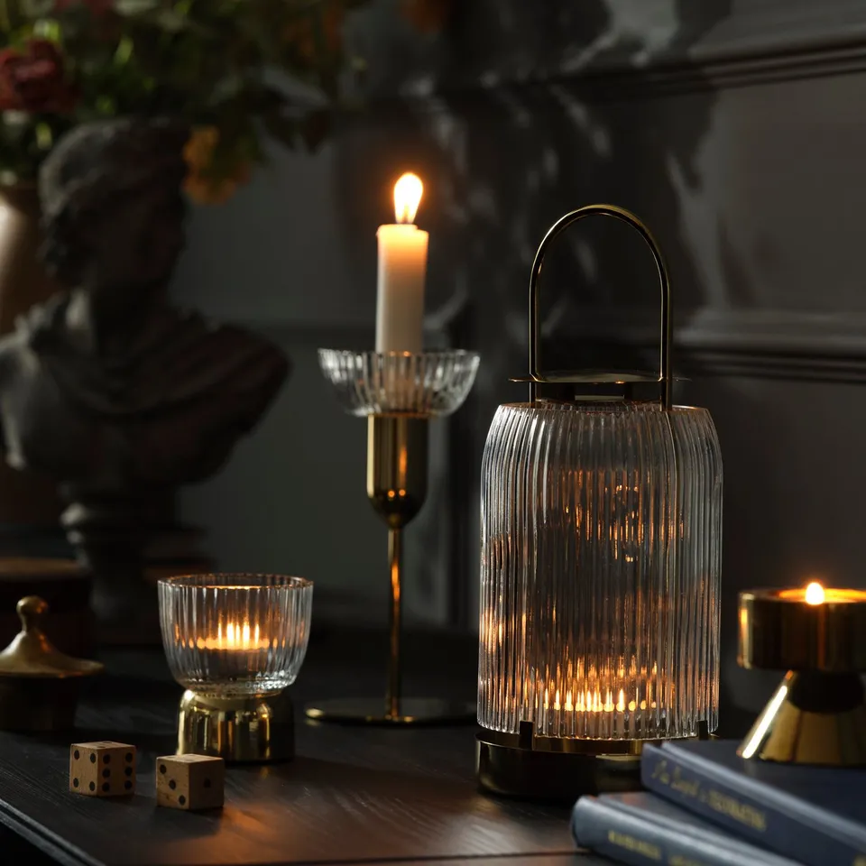 KUNGSTÄRNA Tealight holder, clear glass/gold-colour, 8 cm