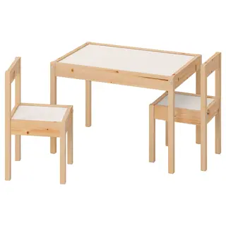 LÄTT children's table with 2 chairs, white/pine